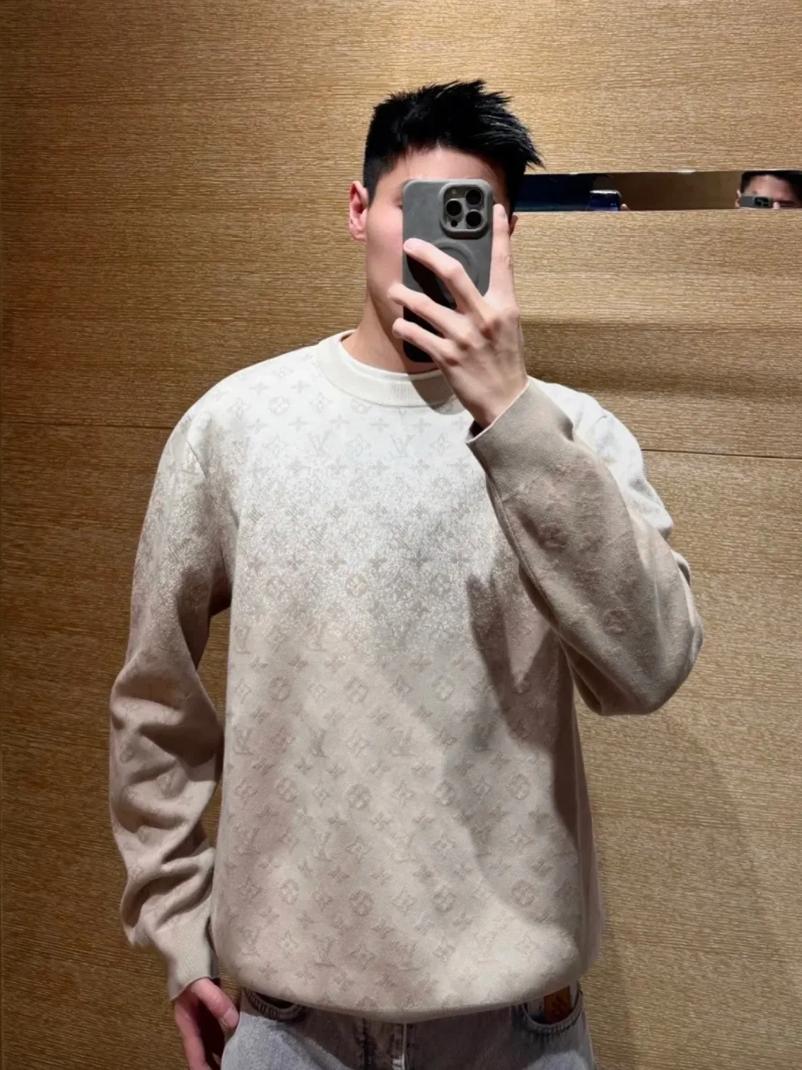 Louis Vuitton/Louis Vuitton Khaki gradient all-over printed old flower knitted sweater